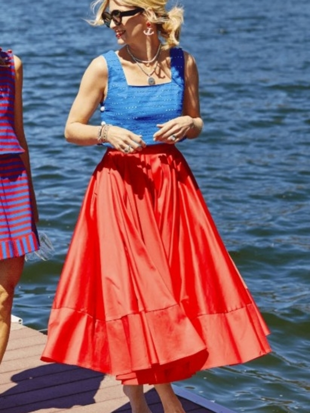 Elegant Red Full Midi Skirt — Women's A-Line Silhouette